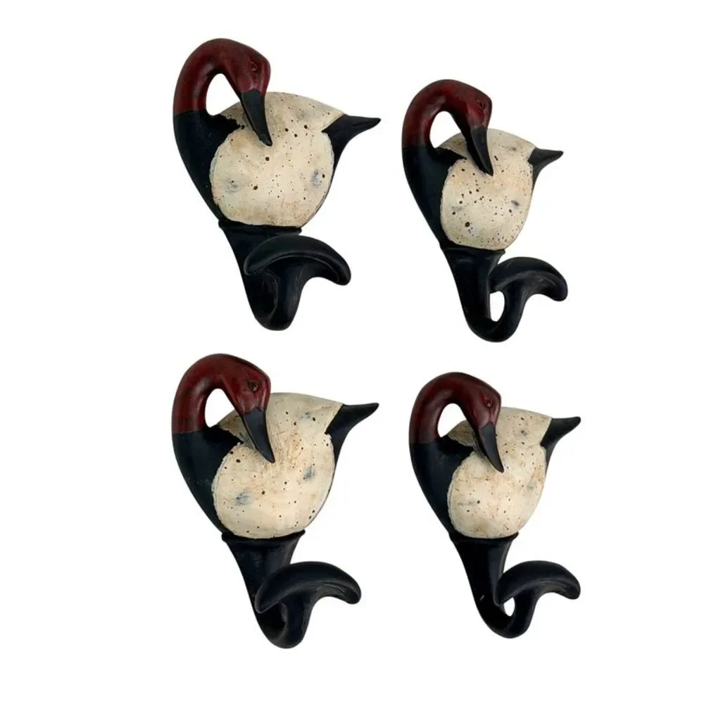 Set of 4 Duck Wall Hooks Hand Painted Resin Rustic 5.5 Inch Decorative